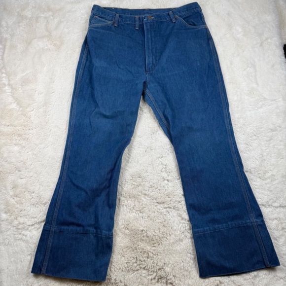 Wrangler Vintage 750 Bell Bottom Blue Jeans Men's Denim Extra Long Size 40 - Picture 2 of 11